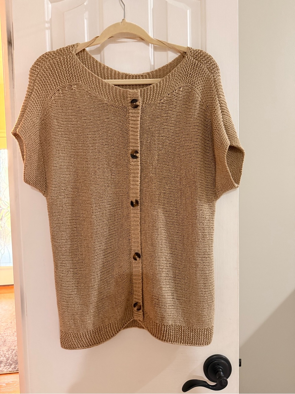 Cable & Gauge Tan Button-Front Short-Sleeve Knit Cardigan